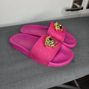 Women's Versace Fuchsia Pink Palazzo Medusa Slides COA - Size EU 39